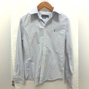 Ralph Lauren Blue and White Stripes Front Button Polo